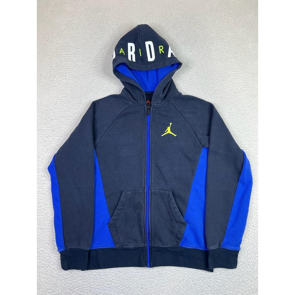 Jordan Hoodie Youth XL 13-15 Yrs Blue Black Full Zip Fleece Jumpman JORDAN Hood
